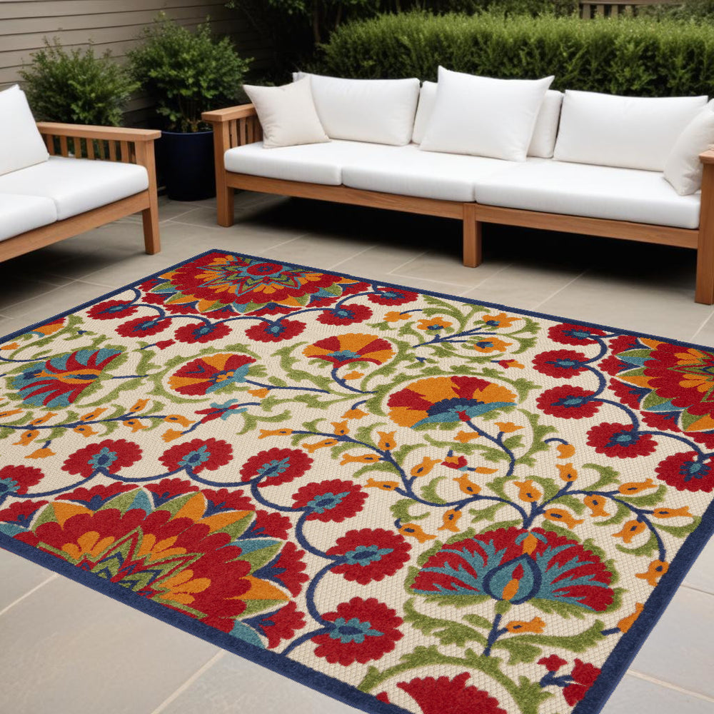 Homeroots 10' X 13' Red Toile Non Skid Indoor Outdoor Area Rug  Polypropylene 479363