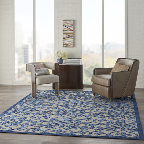 Homeroots 10' X 13' Grey And Blue Damask Non Skid Indoor Outdoor Area Rug  Polypropylene 479364