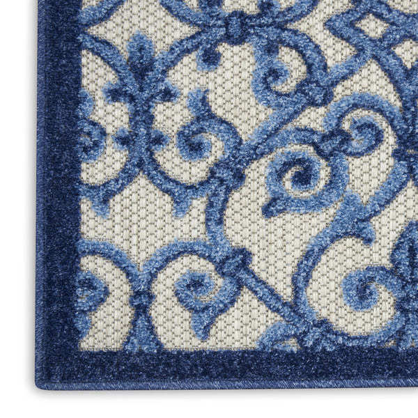 Homeroots 10' X 13' Grey And Blue Damask Non Skid Indoor Outdoor Area Rug  Polypropylene 479364