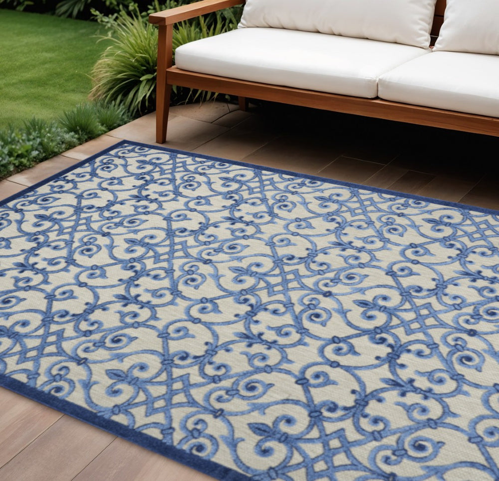 HomeRoots 10' Contemporary Blue and Gray Indoor Outdoor Area Rug - Durable, Stylish, and Versatile Design 479364
