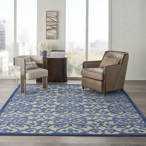 Homeroots 10' X 13' Grey And Blue Damask Non Skid Indoor Outdoor Area Rug  Polypropylene 479364