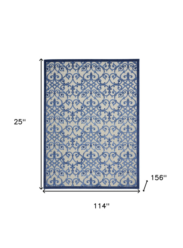 Homeroots 10' X 13' Grey And Blue Damask Non Skid Indoor Outdoor Area Rug  Polypropylene 479364