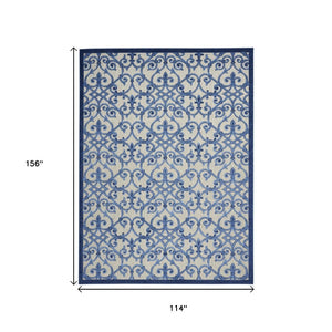 HomeRoots 10' Contemporary Blue and Gray Indoor Outdoor Area Rug - Durable, Stylish, and Versatile Design 479364