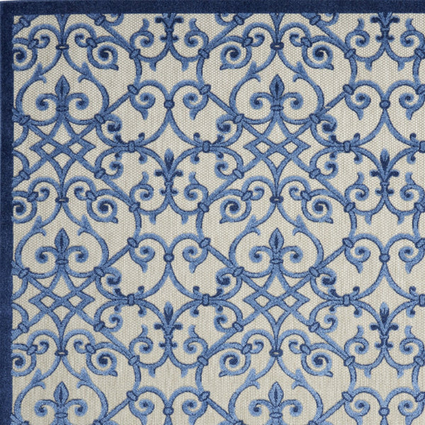 Homeroots 10' X 13' Grey And Blue Damask Non Skid Indoor Outdoor Area Rug  Polypropylene 479364