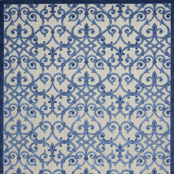 Homeroots 10' X 13' Grey And Blue Damask Non Skid Indoor Outdoor Area Rug  Polypropylene 479364