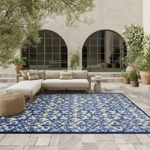 HomeRoots 10' Contemporary Blue and Gray Indoor Outdoor Area Rug - Durable, Stylish, and Versatile Design 479364