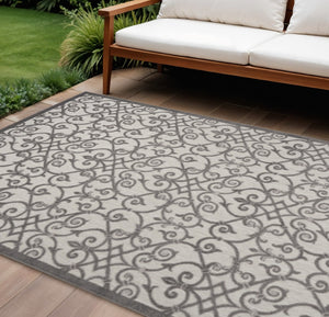 HomeRoots 10' Gray Indoor Outdoor Area Rug - Durable, Low-Maintenance, Stylish for Patios, Kitchens & More! 479365
