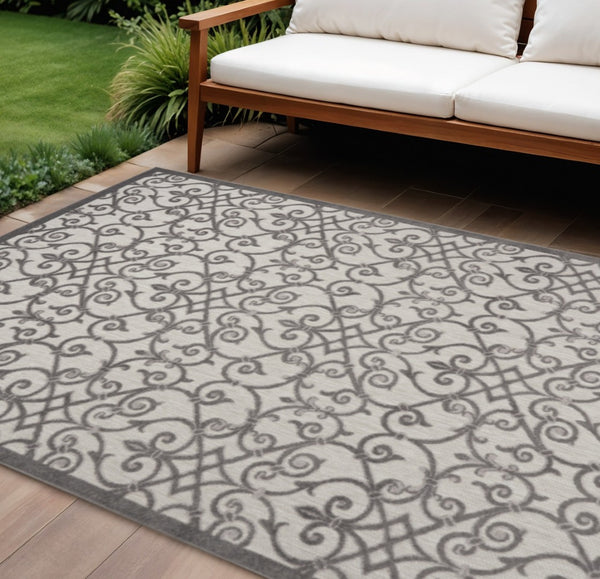 HomeRoots 10' Gray Indoor Outdoor Area Rug - Durable, Low-Maintenance, Stylish for Patios, Kitchens & More! 479365