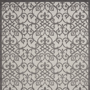 Homeroots 10' X 13' Grey And Charcoal Damask Non Skid Indoor Outdoor Area Rug  Polypropylene 479365