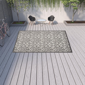 Homeroots 10' X 13' Grey And Charcoal Damask Non Skid Indoor Outdoor Area Rug  Polypropylene 479365