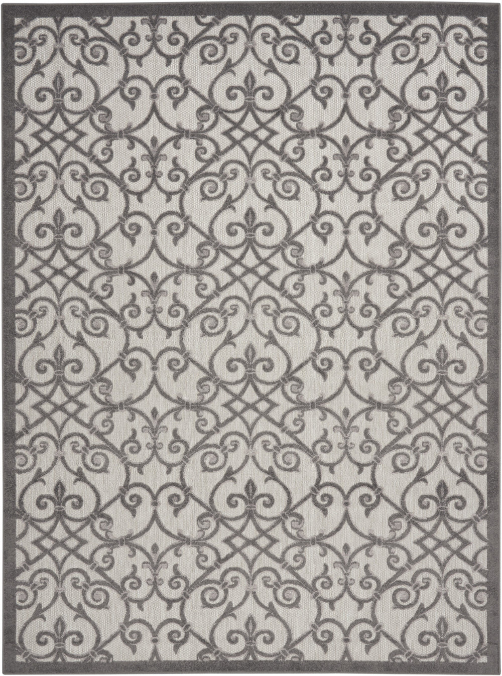 Homeroots 10' X 13' Grey And Charcoal Damask Non Skid Indoor Outdoor Area Rug  Polypropylene 479365