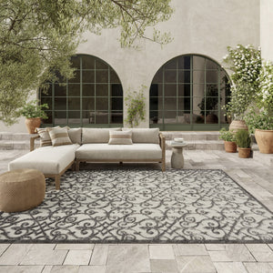 HomeRoots 10' Gray Indoor Outdoor Area Rug - Durable, Low-Maintenance, Stylish for Patios, Kitchens & More! 479365