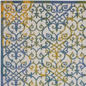 Homeroots 12' X 15' Ivory And Blue Damask Non Skid Indoor Outdoor Area Rug  Polypropylene 479366