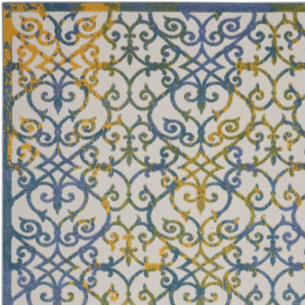 Homeroots 12' X 15' Ivory And Blue Damask Non Skid Indoor Outdoor Area Rug  Polypropylene 479366