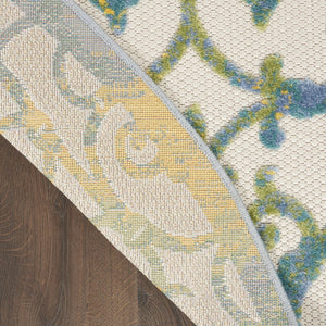 HomeRoots 8' Round Ivory and Blue Area Rug - Stylish Indoor/Outdoor Accent for Modern Spaces, Easy Care! 479372