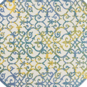 HomeRoots 8' Round Ivory and Blue Area Rug - Stylish Indoor/Outdoor Accent for Modern Spaces, Easy Care! 479372