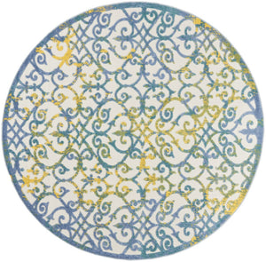 HomeRoots 8' Round Ivory and Blue Area Rug - Stylish Indoor/Outdoor Accent for Modern Spaces, Easy Care! 479372