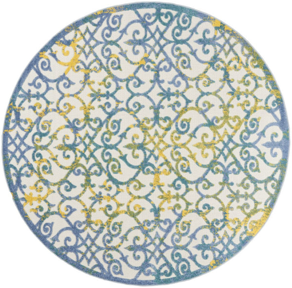 HomeRoots 8' Round Ivory and Blue Area Rug - Stylish Indoor/Outdoor Accent for Modern Spaces, Easy Care! 479372