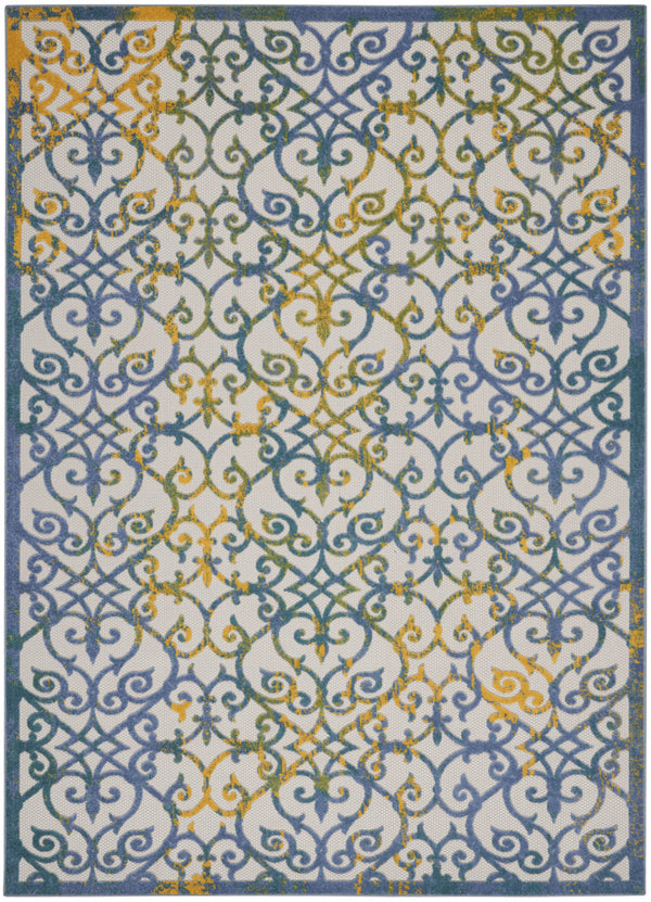 Homeroots 10' X 13' Ivory And Blue Damask Non Skid Indoor Outdoor Area Rug  Polypropylene 479374