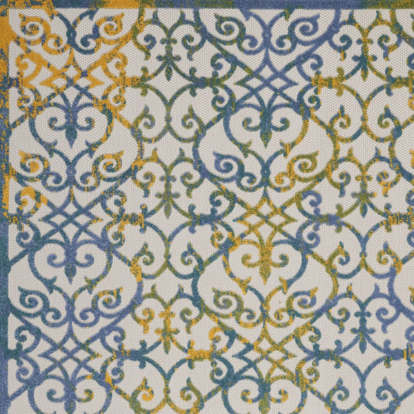 Homeroots 10' X 13' Ivory And Blue Damask Non Skid Indoor Outdoor Area Rug  Polypropylene 479374