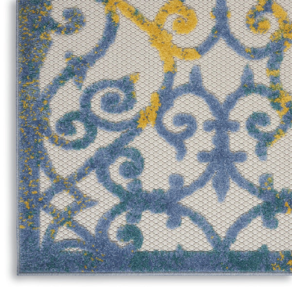 HomeRoots 10' Stylish Ivory and Blue Indoor Outdoor Area Rug - Durable, Easy-Clean, Perfect for Any Space 479374