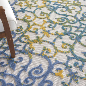 HomeRoots 10' Stylish Ivory and Blue Indoor Outdoor Area Rug - Durable, Easy-Clean, Perfect for Any Space 479374