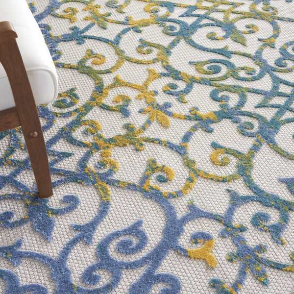 HomeRoots 10' Stylish Ivory and Blue Indoor Outdoor Area Rug - Durable, Easy-Clean, Perfect for Any Space 479374