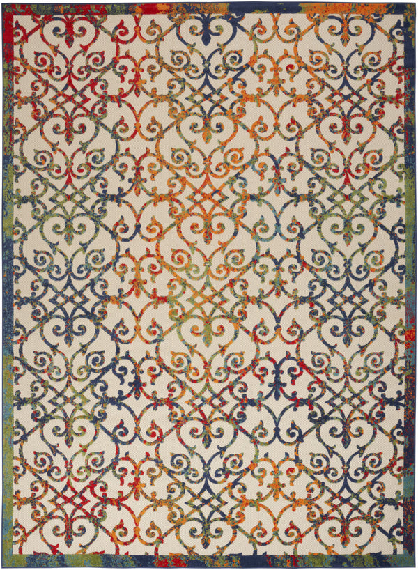 Homeroots 9' X 12' Ivory Blue And Green Damask Non Skid Indoor Outdoor Area Rug  Polypropylene 479375