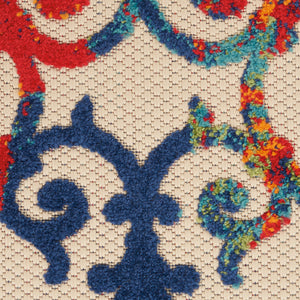 Homeroots 9' X 12' Ivory Blue And Green Damask Non Skid Indoor Outdoor Area Rug  Polypropylene 479375