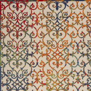 Homeroots 9' X 12' Ivory Blue And Green Damask Non Skid Indoor Outdoor Area Rug  Polypropylene 479375