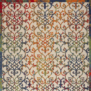 Homeroots 9' X 12' Ivory Blue And Green Damask Non Skid Indoor Outdoor Area Rug  Polypropylene 479375