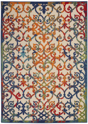 Homeroots 10' X 13' Ivory Blue And Green Damask Non Skid Indoor Outdoor Area Rug  Polypropylene 479376