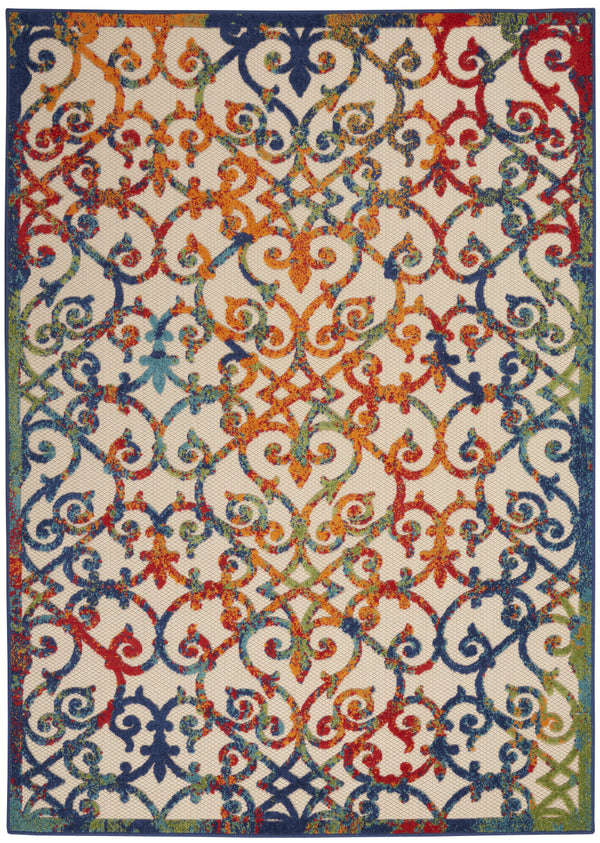 Homeroots 10' X 13' Ivory Blue And Green Damask Non Skid Indoor Outdoor Area Rug  Polypropylene 479376