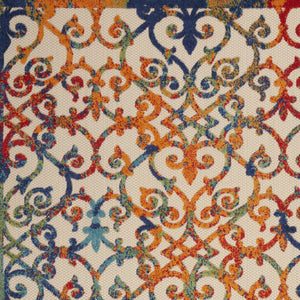 Homeroots 10' X 13' Ivory Blue And Green Damask Non Skid Indoor Outdoor Area Rug  Polypropylene 479376