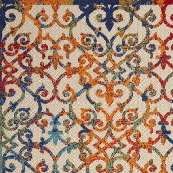 Homeroots 10' X 13' Ivory Blue And Green Damask Non Skid Indoor Outdoor Area Rug  Polypropylene 479376