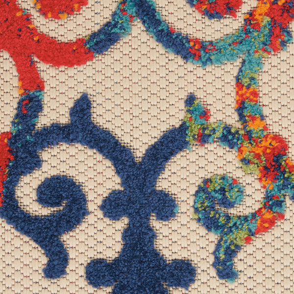 Homeroots 10' X 13' Ivory Blue And Green Damask Non Skid Indoor Outdoor Area Rug  Polypropylene 479376