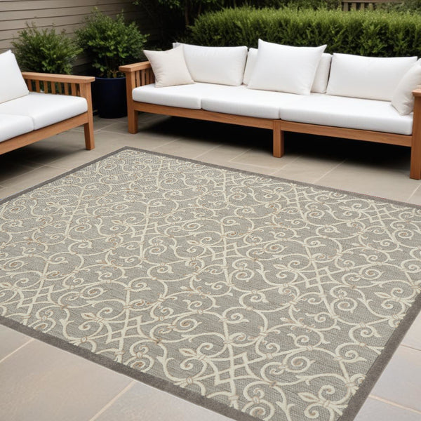 Homeroots 10' X 13' Natural Damask Non Skid Indoor Outdoor Area Rug  Polypropylene 479377
