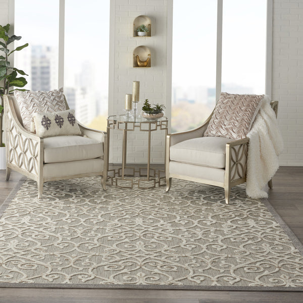 Homeroots 10' X 13' Natural Damask Non Skid Indoor Outdoor Area Rug  Polypropylene 479377