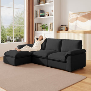 English Elm Cloud Sectional Sofa with Movable Chaise Soft Chenille Upholstery for Modern Living Rooms Black W1359S00065