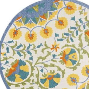 HomeRoots 8' Blue and Yellow Round Area Rug – Durable, Versatile, and Easy-Clean Indoor/Outdoor Decor Solution! 479384