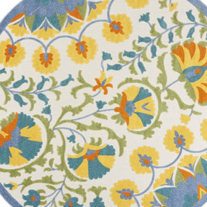 HomeRoots 8' Blue and Yellow Round Area Rug – Durable, Versatile, and Easy-Clean Indoor/Outdoor Decor Solution! 479384