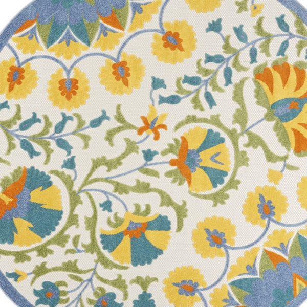 HomeRoots 8' Blue and Yellow Round Area Rug – Durable, Versatile, and Easy-Clean Indoor/Outdoor Decor Solution! 479384