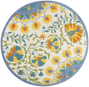 HomeRoots 8' Blue and Yellow Round Area Rug – Durable, Versatile, and Easy-Clean Indoor/Outdoor Decor Solution! 479384