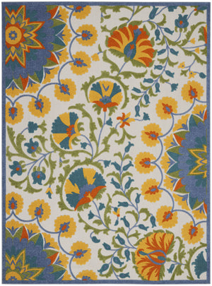 Homeroots 10' X 13' Blue Yellow And White Toile Non Skid Indoor Outdoor Area Rug  Polypropylene 479386