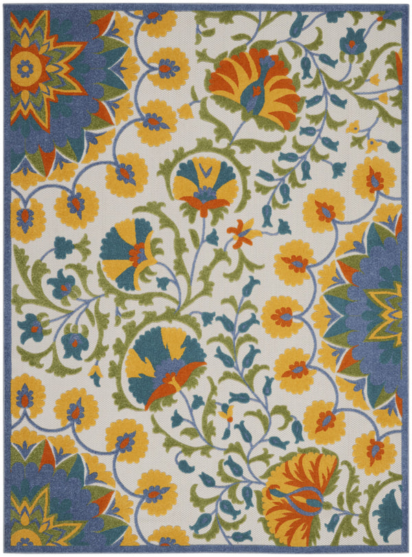 Homeroots 10' X 13' Blue Yellow And White Toile Non Skid Indoor Outdoor Area Rug  Polypropylene 479386