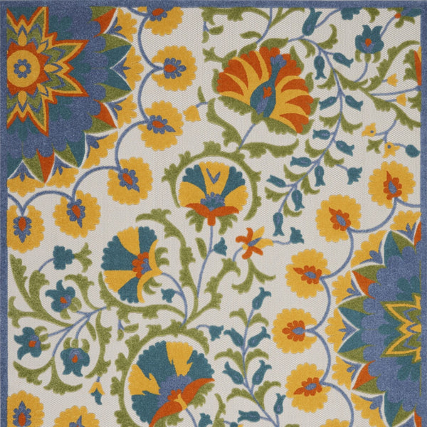 Homeroots 10' X 13' Blue Yellow And White Toile Non Skid Indoor Outdoor Area Rug  Polypropylene 479386
