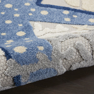 HomeRoots 9' Coastal Starfish Area Rug - Durable Indoor/Outdoor Carpet in Blue & Gray for Beach-Inspired Decor 479393