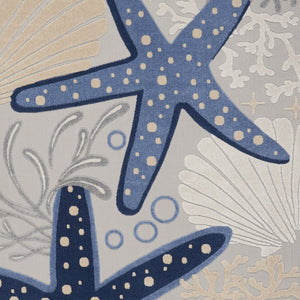 HomeRoots 9' Coastal Starfish Area Rug - Durable Indoor/Outdoor Carpet in Blue & Gray for Beach-Inspired Decor 479393