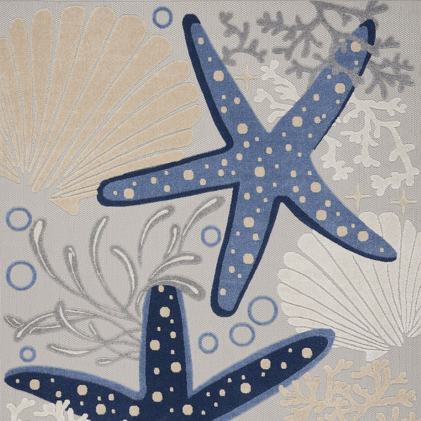 HomeRoots 9' Coastal Starfish Area Rug - Durable Indoor/Outdoor Carpet in Blue & Gray for Beach-Inspired Decor 479393