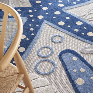 HomeRoots 9' Coastal Starfish Area Rug - Durable Indoor/Outdoor Carpet in Blue & Gray for Beach-Inspired Decor 479393